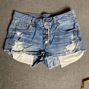 American Eagle Outfitters Hi-Rise Distressed Festival Light Wash Denim Shorts